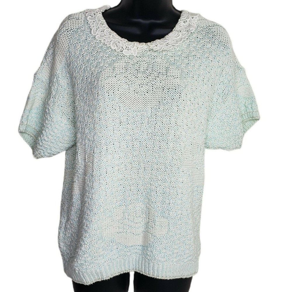 Across America Knit Maven Womens Sweater Blue Gree
